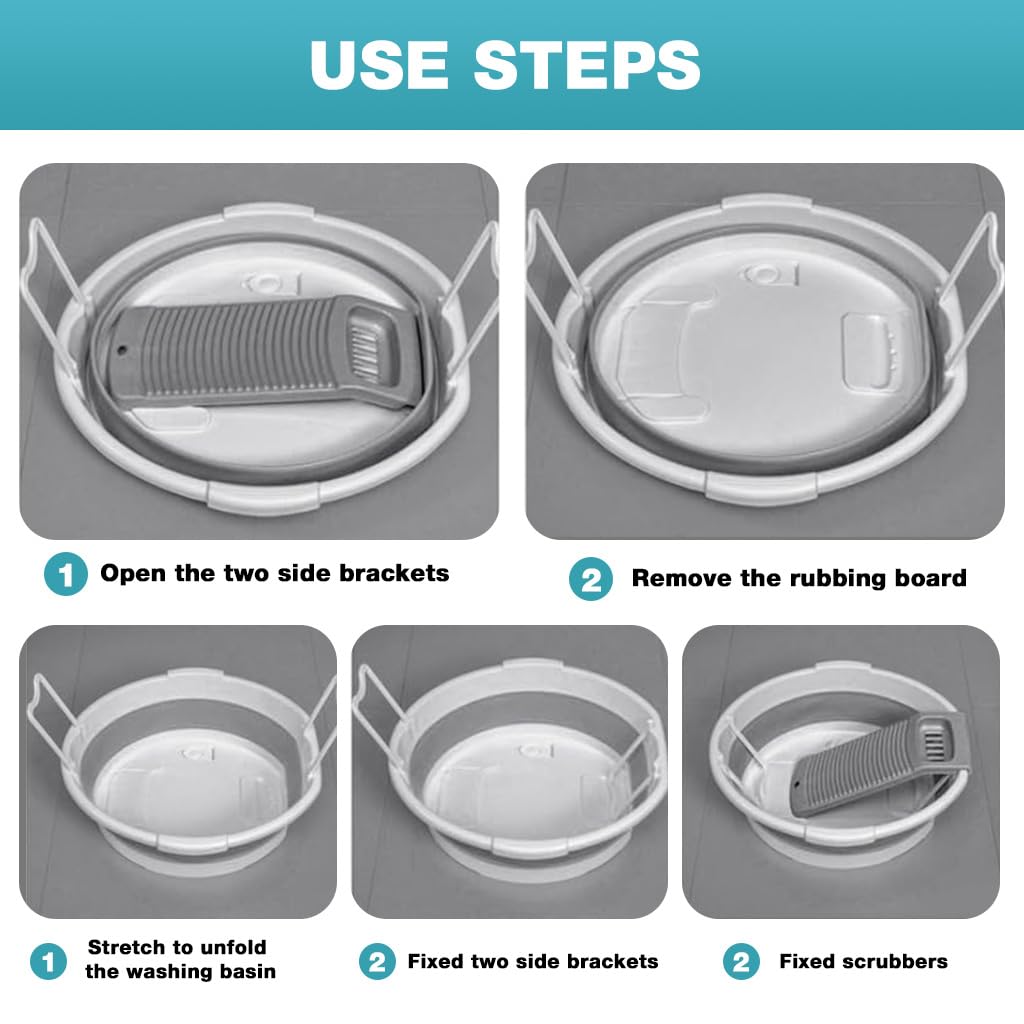 HASTHIP Large Washboard for Hand Washing Clothes featuring 2-in-1 Collapsible Basin 15.9 in | PP and TPR Construction