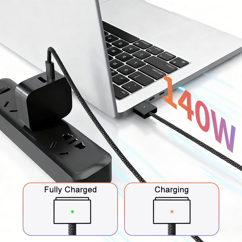 HASTHIP® PD 140W Cable USB C a Magnético 3 de Carga, 2M/6.6Ft Trenzado de Nylon 3 para MacBook Air (15''/13'' M4 2025, M3 2024, M2 2023/2022) y Pro (16"/14" 2024/2023/2021)
