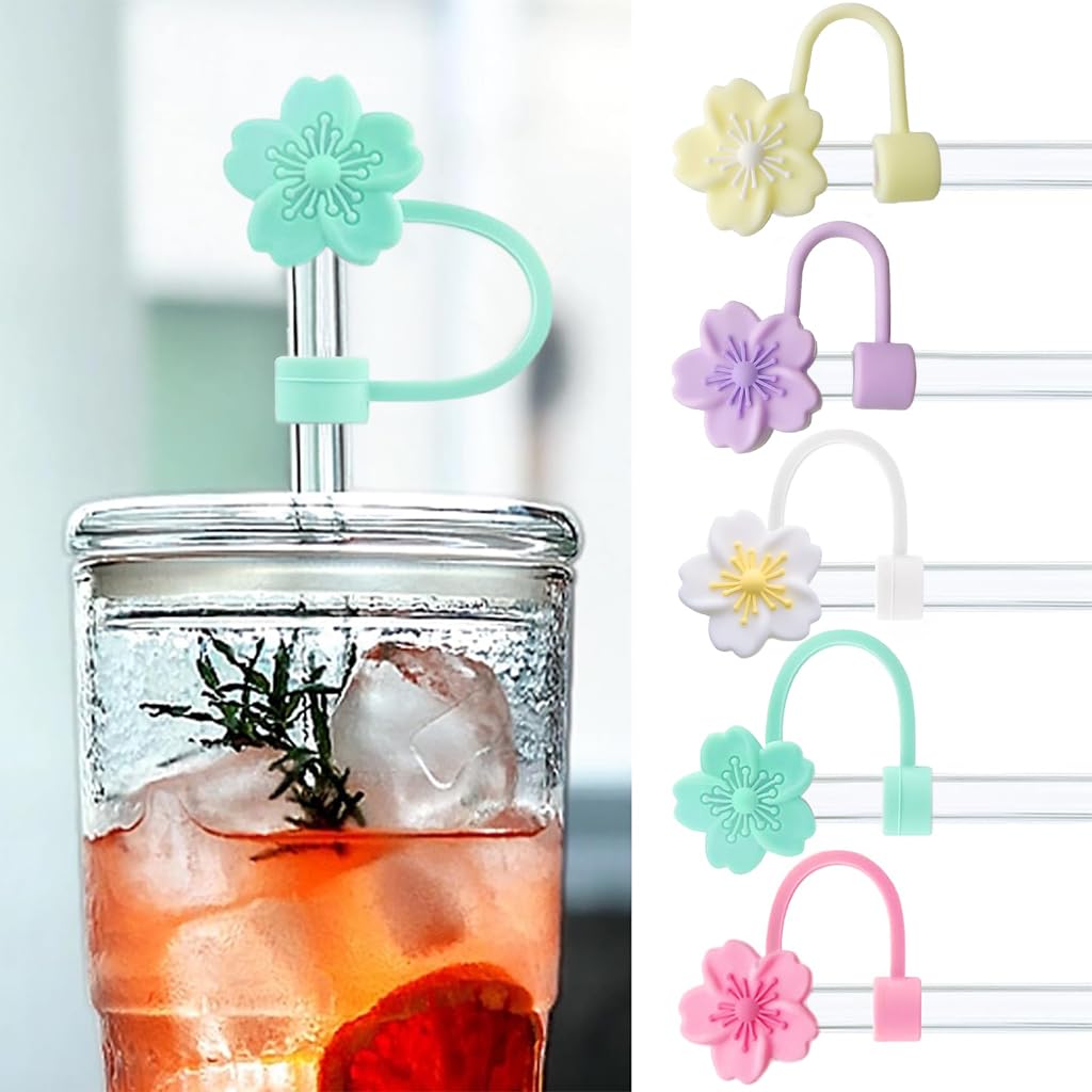 HASTHIP Silicone Straw Caps for Stanley 30 and 40 oz Cups with 10mm Fit | Cherry Blossom Dust-Proof Covers