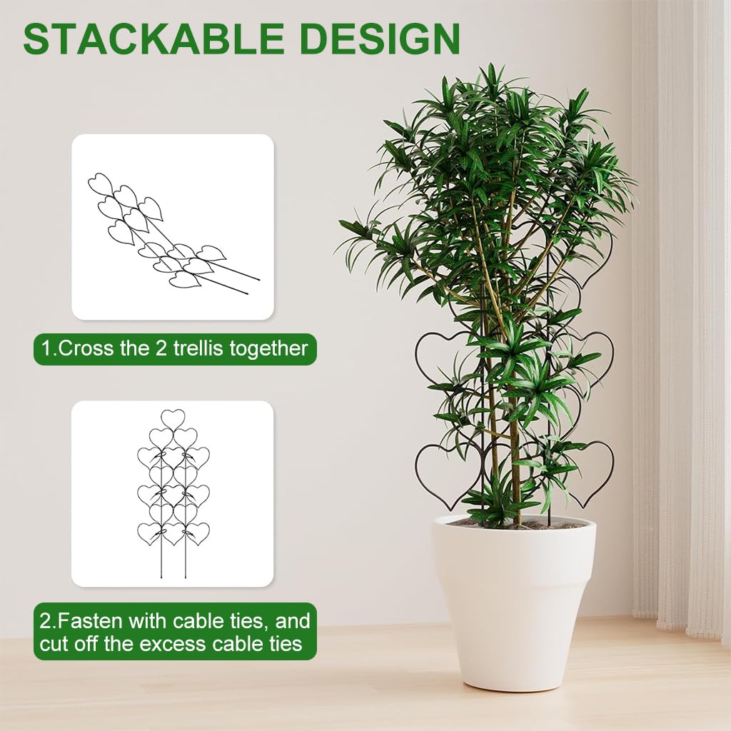 HASTHIP Metal Garden Trellis for Climbing Plants featuring Heart Shaped Grid Design | 3 Pack