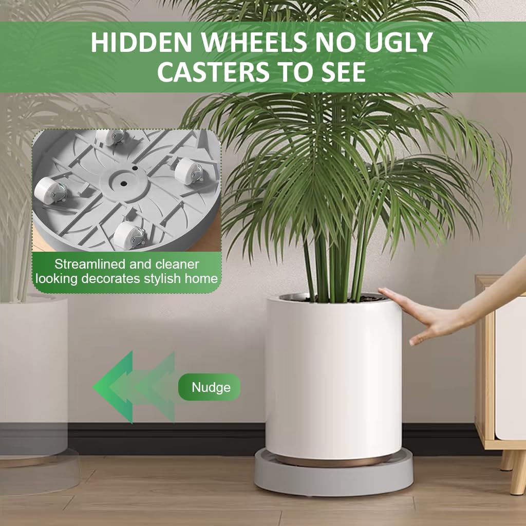 HASTHIP Plant Caddy for Indoor & Outdoor Pots featuring 360° Rotatable Wheels and 8.66 in Tray