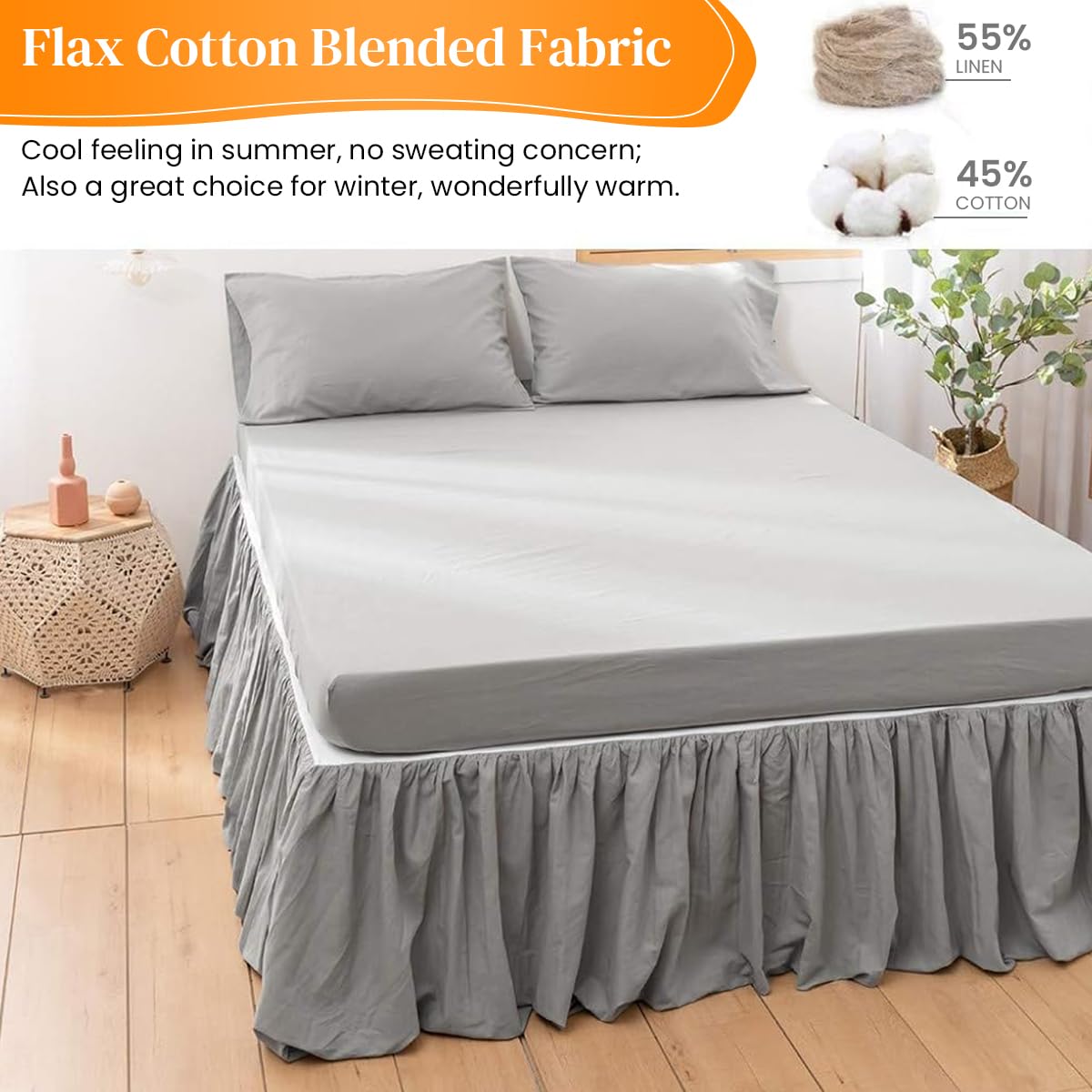 HASTHIP Bed Skirt King Size for Double Beds featuring 15 in Length and Ruffled Grey Design