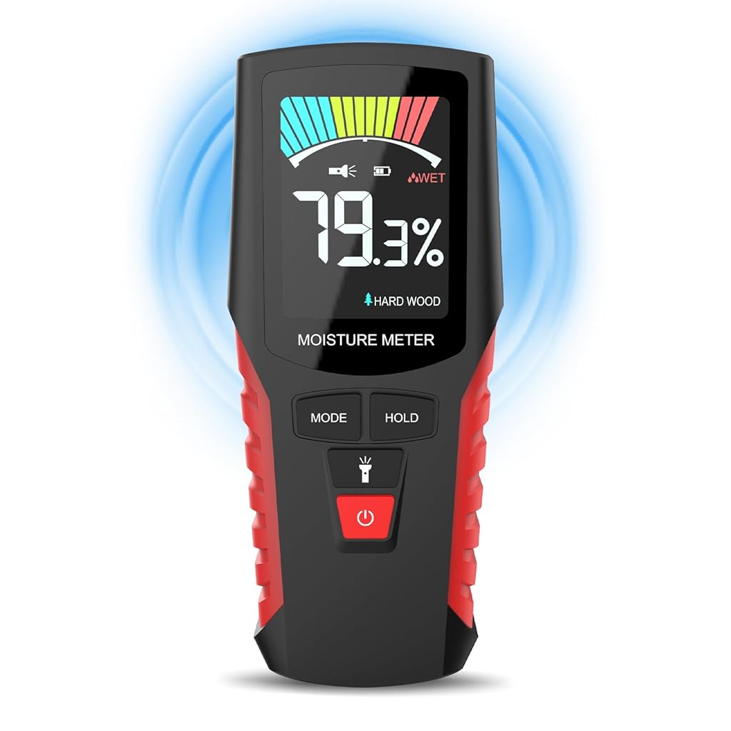 HASTHIP® Wood Moisture Meter with Light, Pinless Moisture Meter, LCD Color Display, Wall Moisture Meter with Sound Alarm & 4 Mode Moisture Sensor for Firewood, Lumber, Masonry, Battery Not Included