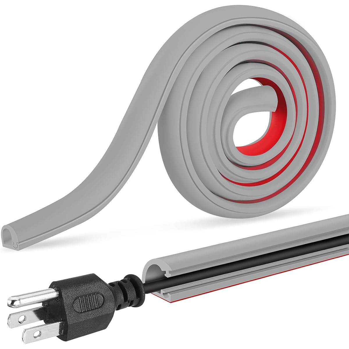 HASTHIP® 6.6ft PVC Cord Cover for Wall Self Adhesive Floor Cord Hider Wall Wire Holder Hider Cuttable Soft Cable Hider Side Open Flexible Wire Cover Cable Covers, for 1 Wire About 0.24" Diameter