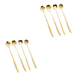 HASTHIP Stainless Steel Coffee Spoon for Desserts and Beverages with 18cm Long Handle | Gold Flower Design Pack of 2