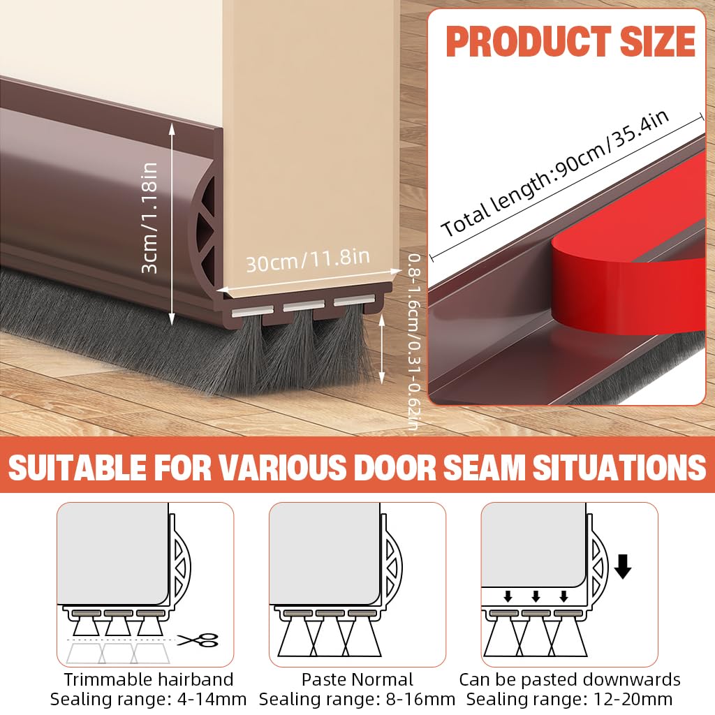 HASTHIP Door Draft Stopper 35 Inch for Interior and Exterior Doors with Brush Seal | Self Adhesive PVC Noise and Dust Blocker