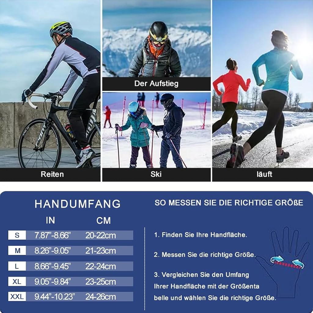 HASTHIP® Grey Cycling Gloves, Warm Winter Gloves, Water-Repellent, Touchscreen Gloves, Windproof Running Gloves, Non-Slip for Men and Women, for Running, Cycling, Climbing