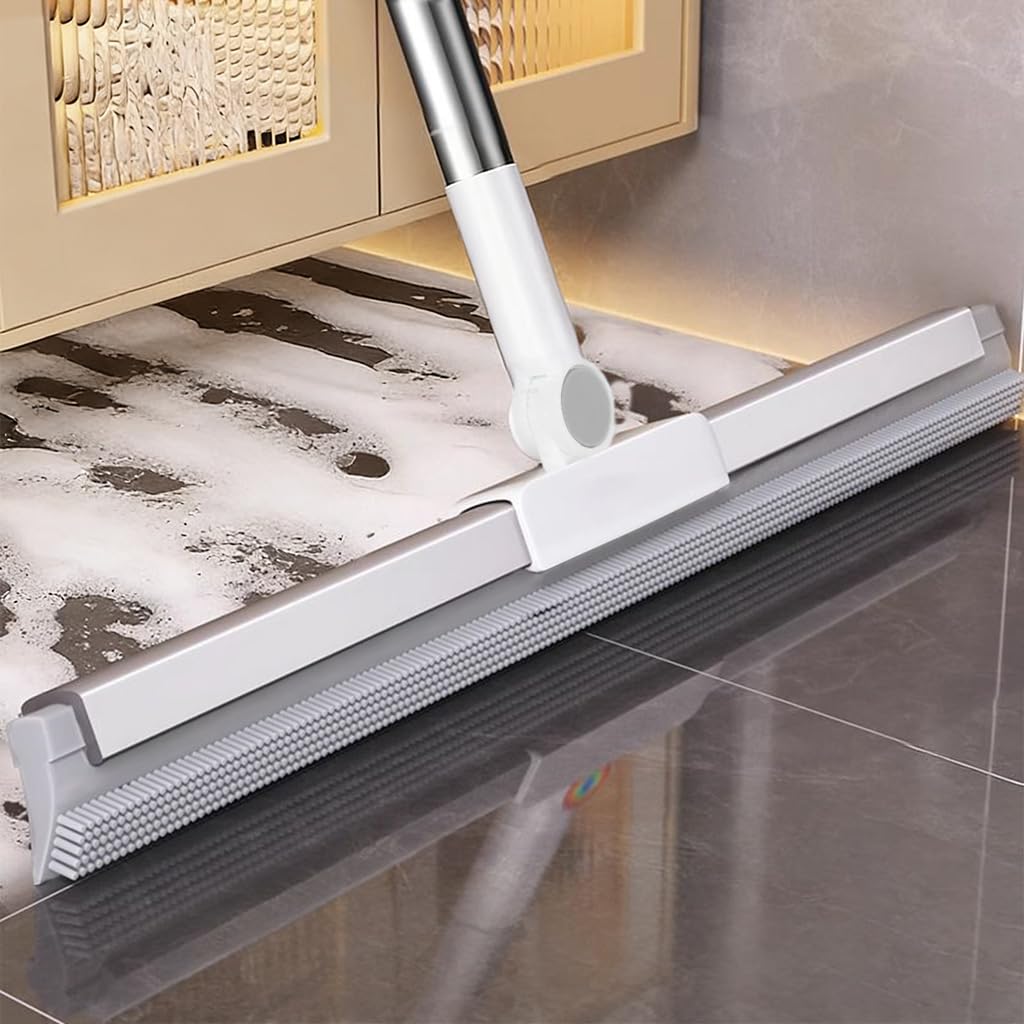 HASTHIP® 50cm Silicone Floor Sweeper with 120cm Telescopic Stainless Steel Handle, Magic Broom with Textured Bump Dot Silicone Blade for Pet Hair, Water & Dust Cleaning on Tile, Wood & Glass