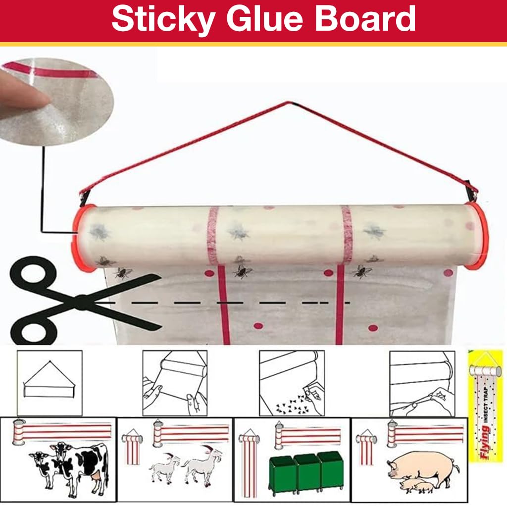 HASTHIP® Fly Trap Kit for Insects, Whiteflies, Aphids, Leaf Minor, Thriphs, Ultra sticky Trap Roll for Insect in garden & Farm for Indoor or Greenhouse Use, Hangable Fly Sticker Paper (4m*25cm)