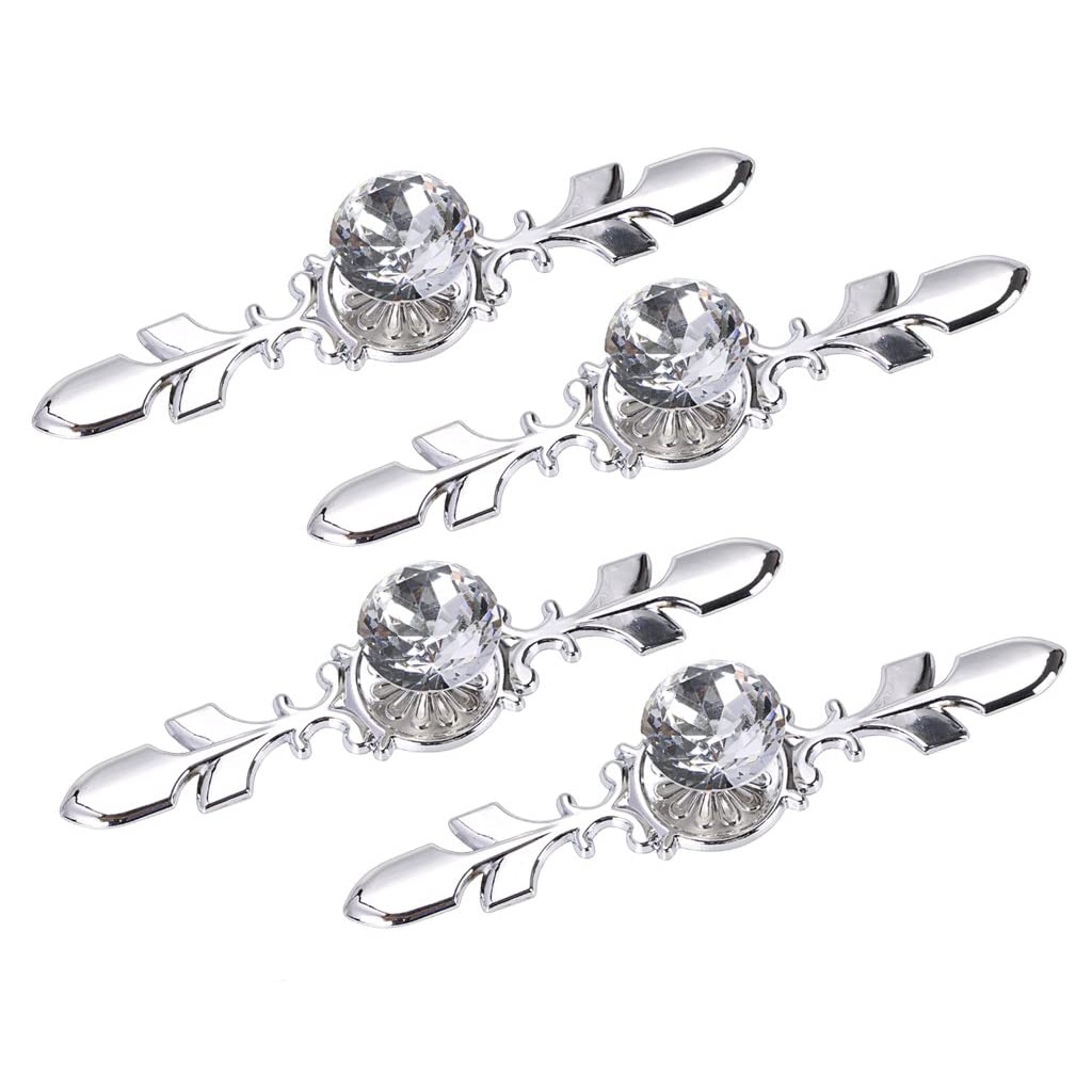 HASTHIP Drawer Knobs for Cabinets and Dressers featuring 4 pcs set with screw-fixed plates | Zinc Alloy and Crystal Glass Design