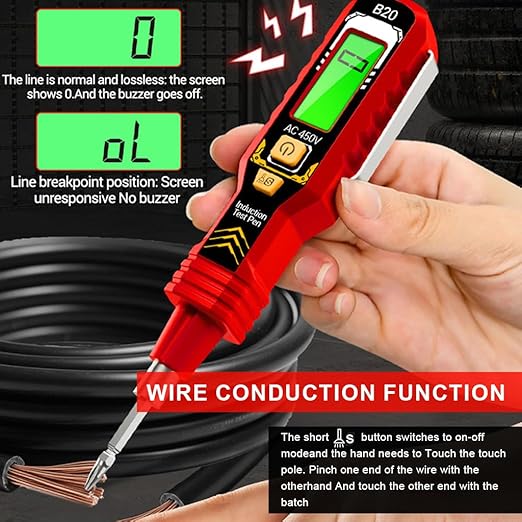 Serplex® 2-in-1 Voltage Tester Pen with LCD Display, Non-Contact AC 450V Electrical Tester with Dual Head Phillips & Slotted Screwdriver, LED Light, Buzzer Alarm, Auto-Off (No Battery Included)