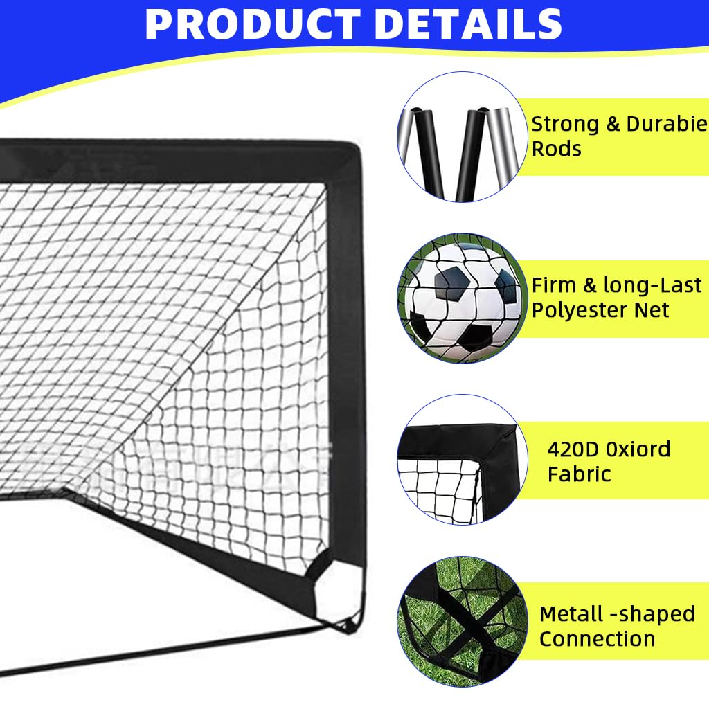 HASTHIP® Football Goal Net Kit for Kids, Football Training Goal Target Net with Inflatable Soccer Ball, Inflator Pump, Ground Stakes, Training Cones, Black Training Cone Marker 47x37x35 Inch