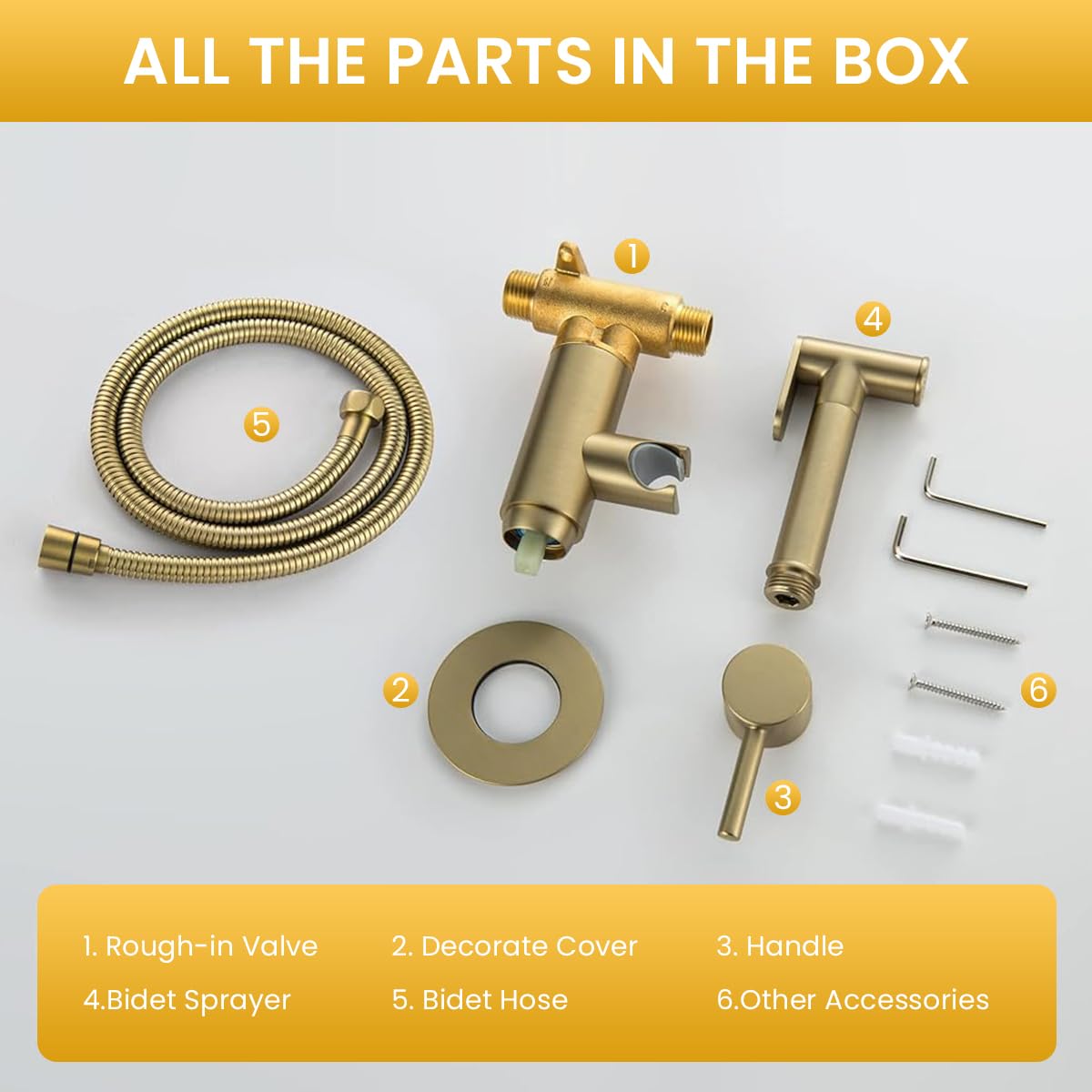 HASTHIP Toilet Bidet Sprayer System Kit with Cool and Warm Water Settings | Full Copper Golden Finish and Lever Handle