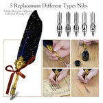 HASTHIP Quill Pen Ink Wax Seal Stamp Gift Set with 5 Nibs and 3 Wax Sticks | Feather & Brass Design