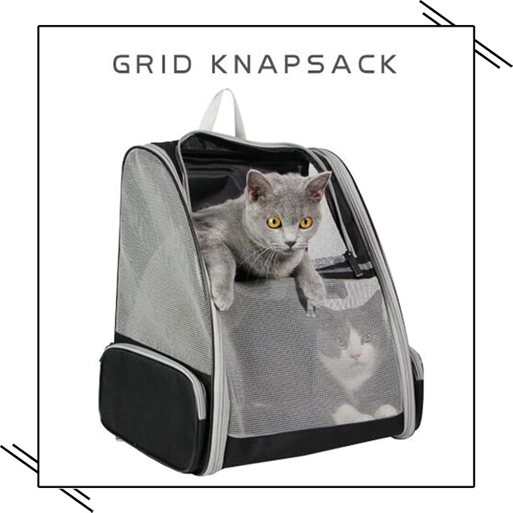 HASTHIP® Breathable Design Cat Bag Carrier Backpack for Hot Weather, Expandable Cat Dogs Cage, Cat Bag, Backpack Design Pet Travel Carrier Pet Case for Small Pets (Grey)