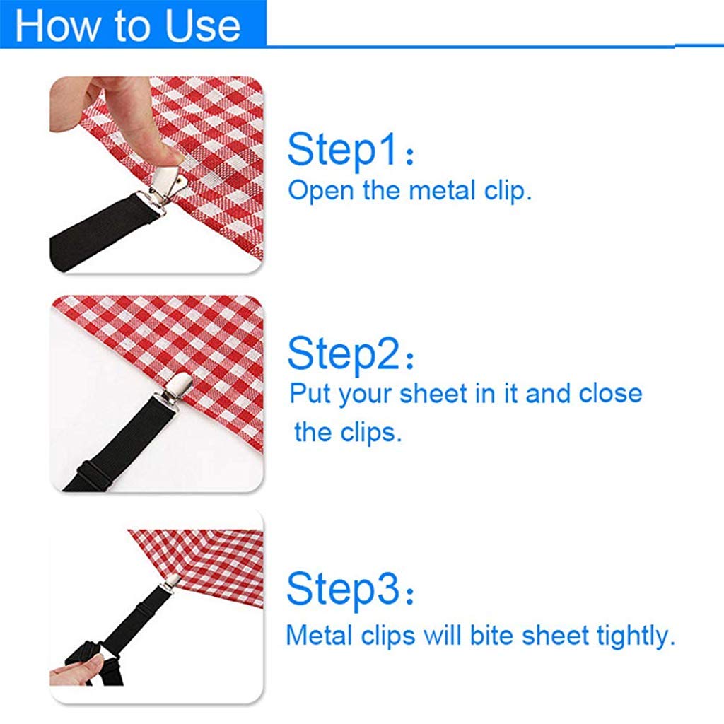 HASTHIP Bed Sheet Holder Straps 8 Pcs for Corner Grip with Triangle Design & Metal Clips | Black