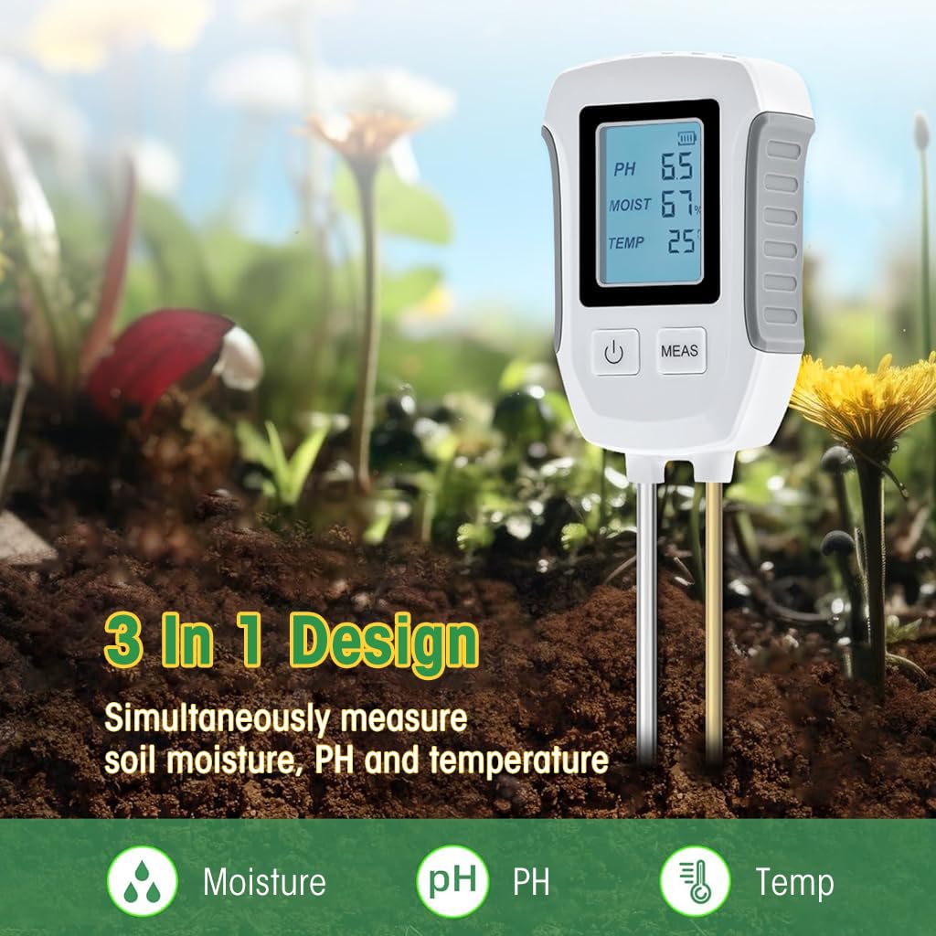 HASTHIP Soil Meter for Gardening with Dual Probes and LCD Display | 5 in 1 Soil Tester