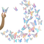 60pcs 3D Butterfly Wall Stickers Decor Rainbow Silver Butterfly Stickers Hollow Mural Decals DIY Decorative Wall Art Crafts for Baby Room Home Decor Refrigerator Decoration, Self-Adhesive