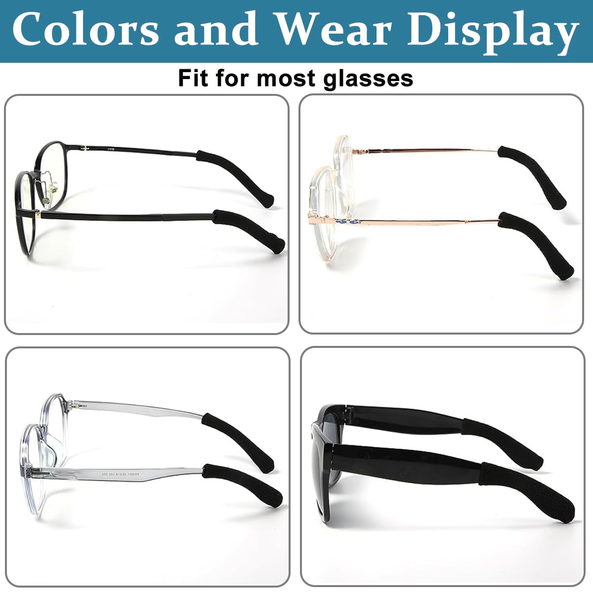 HASTHIP Specs Holder Glasses Ear Cushions for Secure Fit featuring 2 Pairs Black Knit Fabric | Soft Non Slip Temple Sleeves