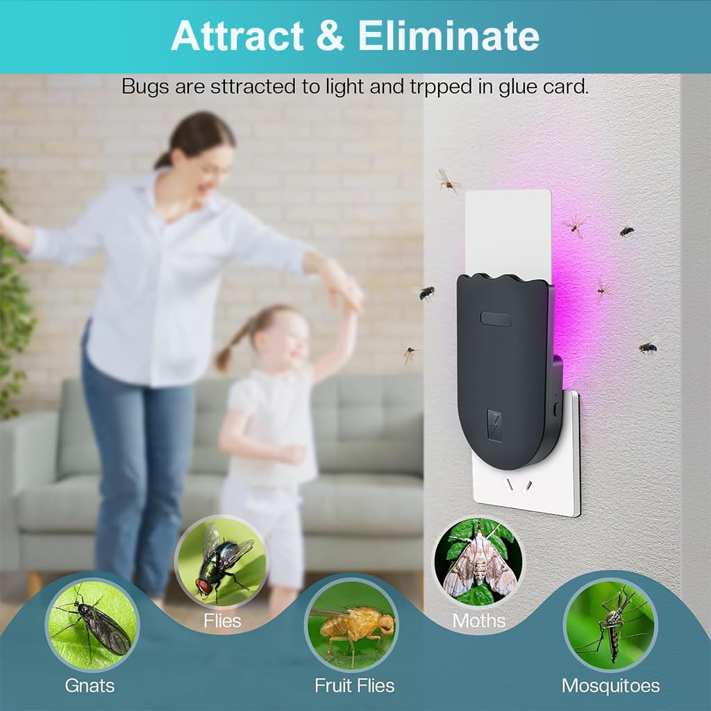 HASTHIP Mosquito Trap Light for Bedrooms with 5Pcs Sticky Cards and UVA Attractant | Child Friendly Plug and Go 110x73x55mm