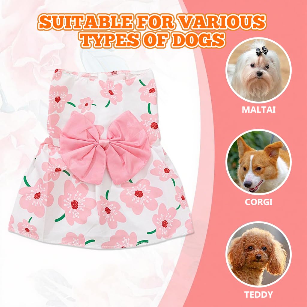 ZIBUYU® Florals Pattern Dog & Cat Dress Female with Lovely Bow - Cute Pet Apparel, Cat Dress & Dog Clothes for Medium Dogs, Birthday Pet Dress (Size L: Bust 45cm, Length 35cm)