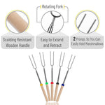 HASTHIP Barbeque Fork Set for Outdoor Grilling with 32 in Extendable Design & Wooden Handle | Stainless Steel Skewers