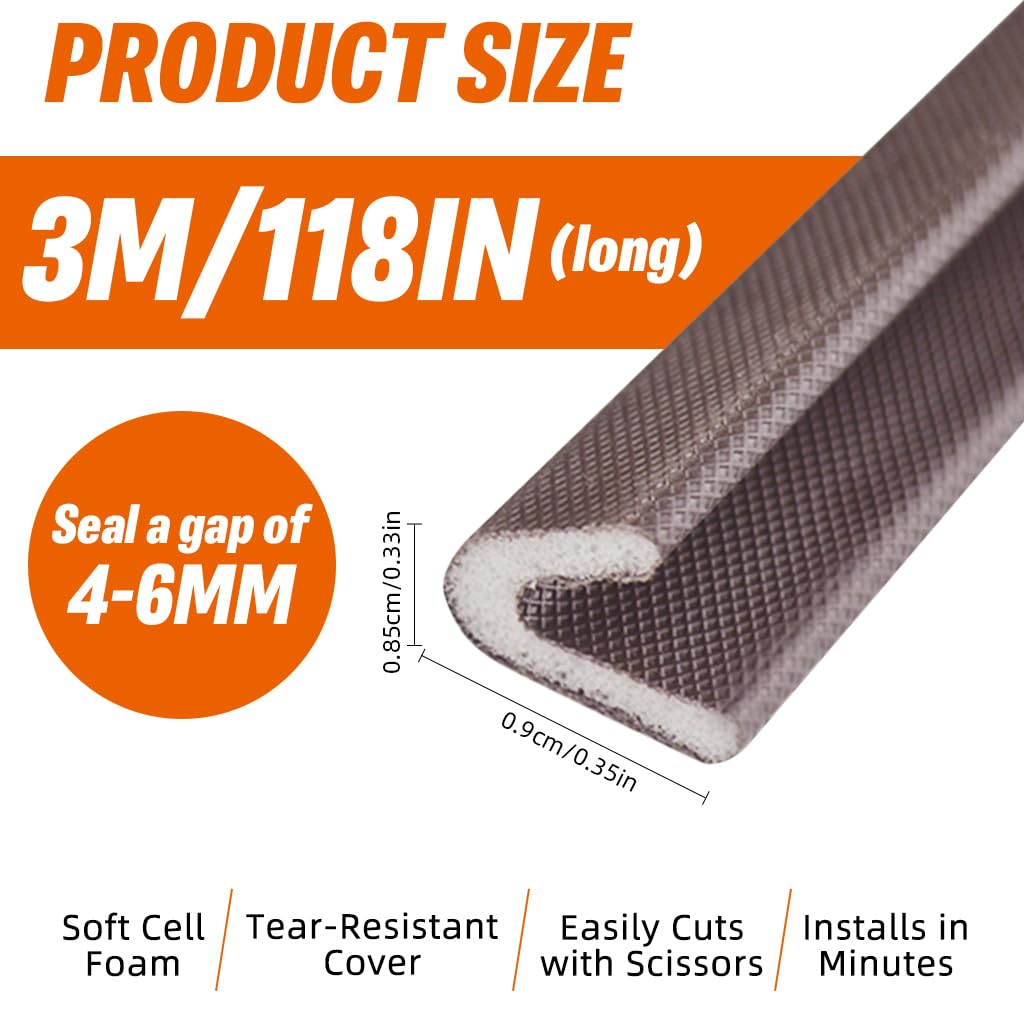 HASTHIP Door Gap Filler for Doors and Windows with Self Adhesive Grid Backing 9.8 ft Brown | Soundproof and Weatherproof Silicone Strip