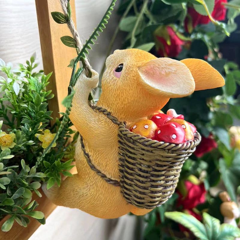 HASTHIP Cute Resin Climbing Bunny for Planters featuring Rope & Hook | Whimsical Home Decor