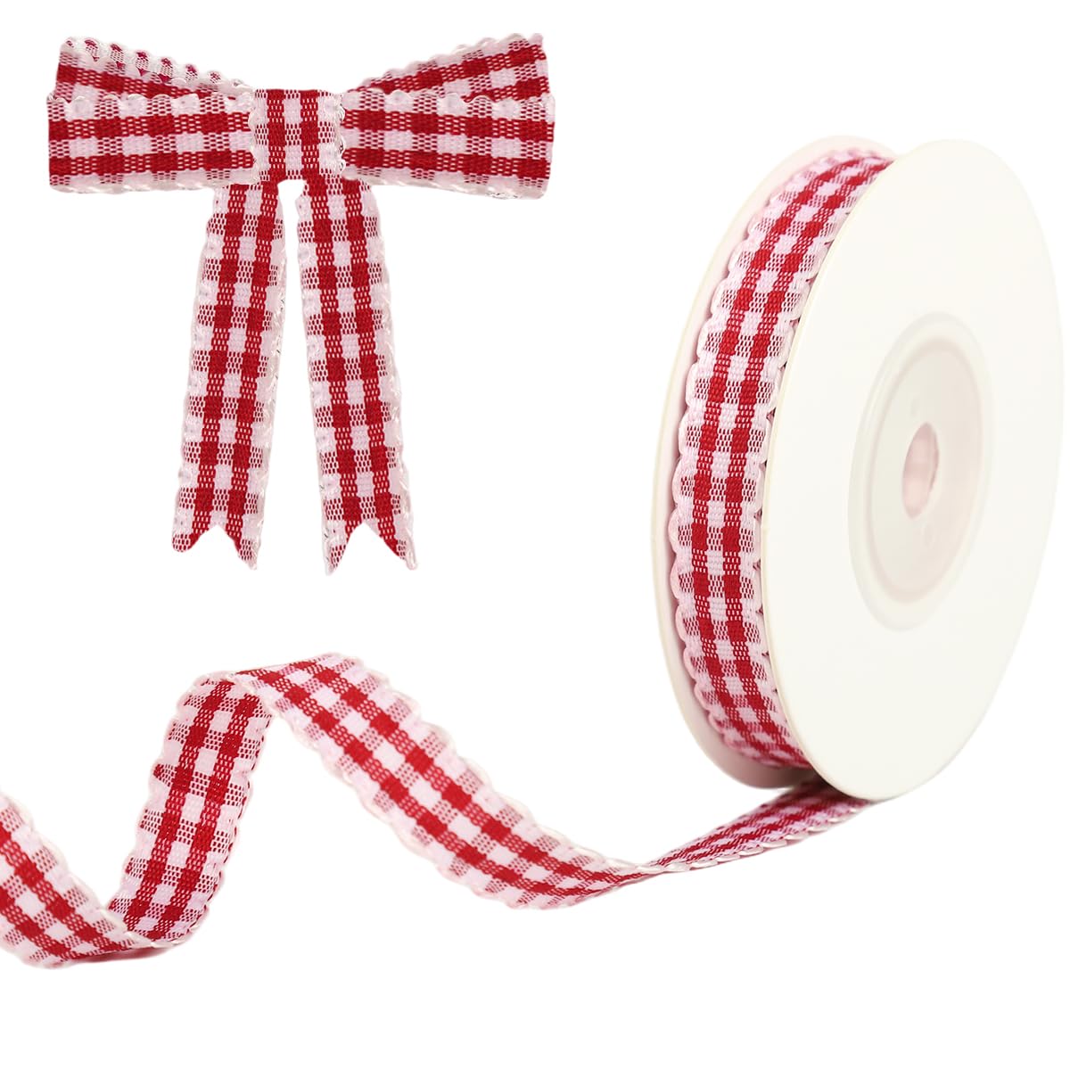 HASTHIP Gingham Plaid Ribbon for Gift Wrapping and DIY Crafts featuring Refined Edge 1cm x 10 Yards | Red and White Checked Decor