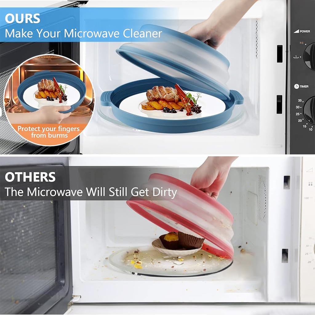 HASTHIP Microwave Plate Cover Tray for Splatter Protection with 10.5 in Vent Lid Blue 2PCS