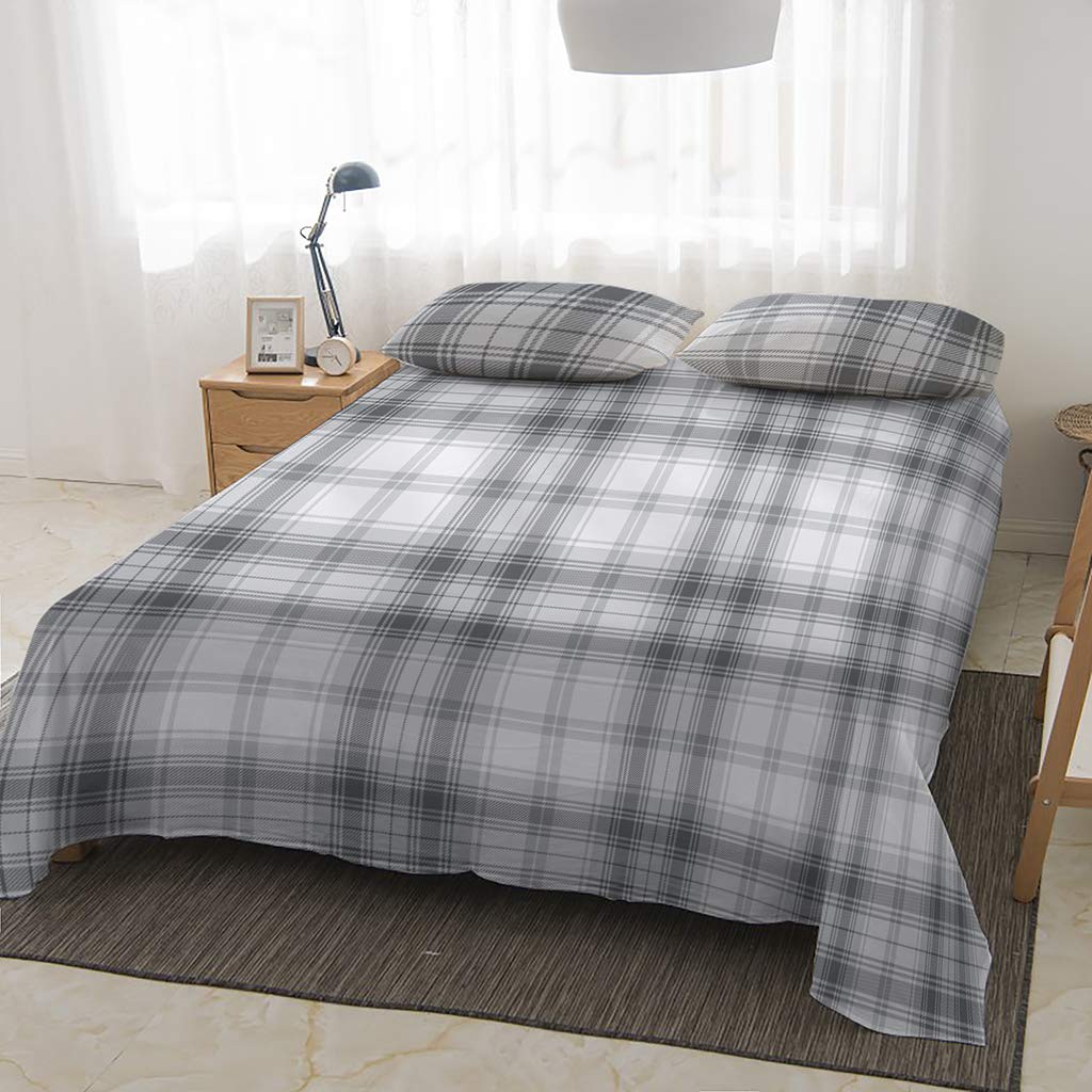HASTHIP Bed Sheet Set for Queen with 102x90 in Flat Sheet and 21x32 in Pillowcases | Gray Grid Microfiber