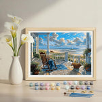 HASTHIP® DIY Paint by Number Kit for Adults, Coastal Porch Ocean View Landscape Painting Art Work with Frame, DIY Acrylic Paint by Numbers Canvas Wall Art Home Decor Gift, 40x50cm