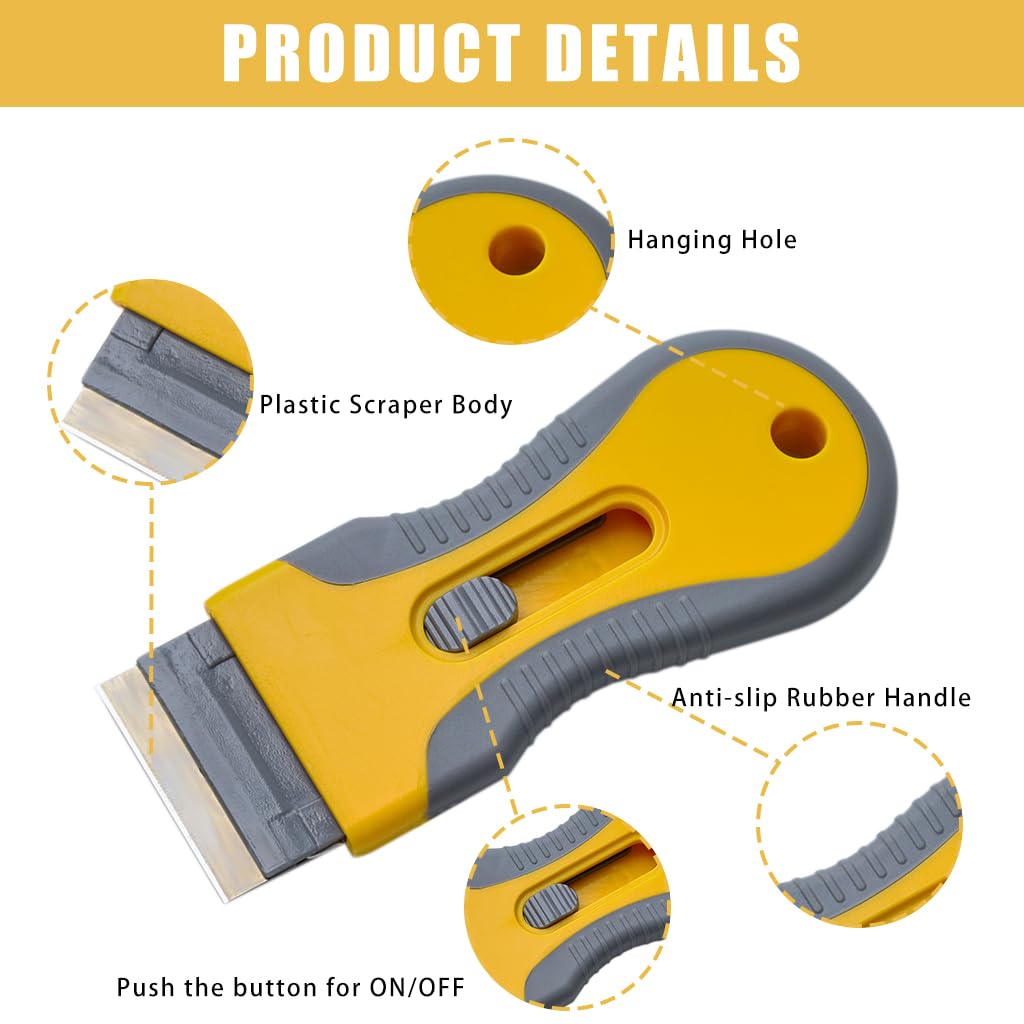 HASTHIP Retractable Metal Scraper for Stain and Glue Removal with 15 Blades | Ergonomic Safe Design