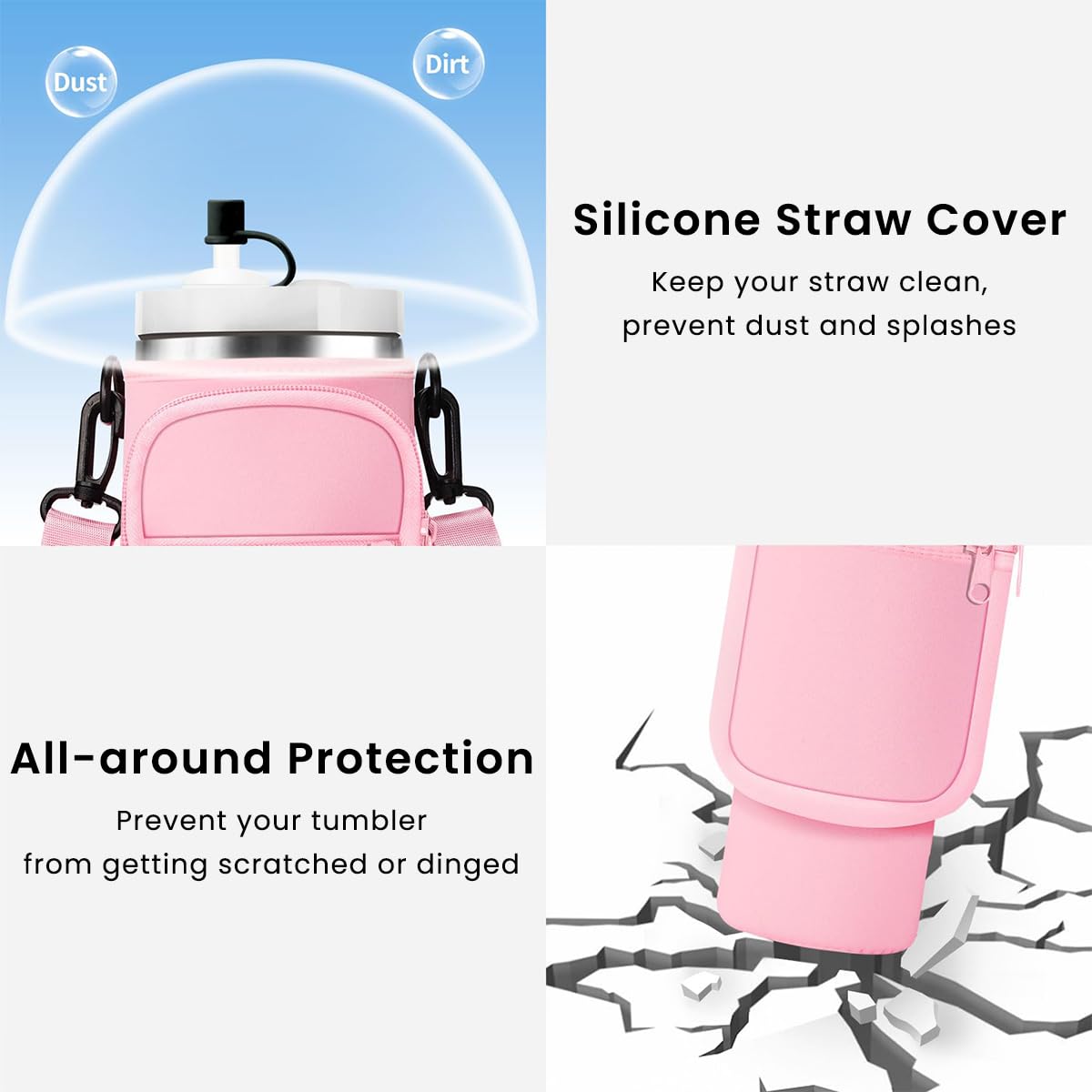 HASTHIP Water Bottle Carrier Bag for Stanley 30 oz Tumbler with Phone Pocket and Adjustable Strap | Pink Neoprene Holder