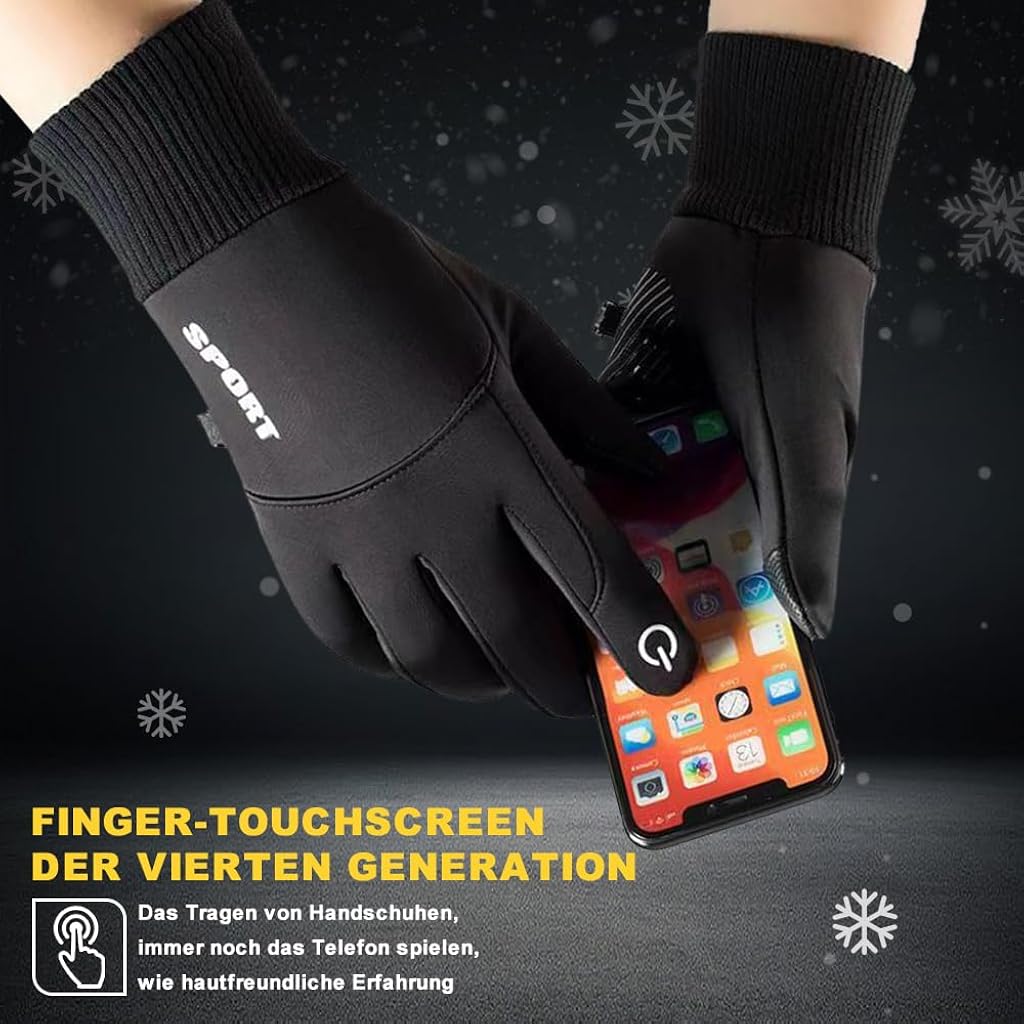 HASTHIP® Grey Cycling Gloves, Warm Winter Gloves, Water-Repellent, Touchscreen Gloves, Windproof Running Gloves, Non-Slip for Men and Women, for Running, Cycling, Climbing