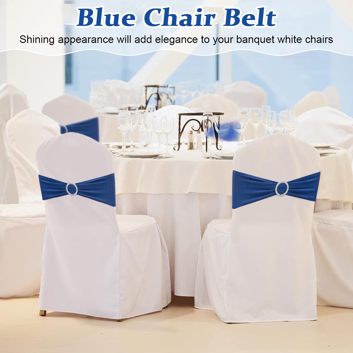 HASTHIP Chair Sashes for Wedding and Banquet with Tie Free Stretch Design | 20 Pack Blue Spandex Bands