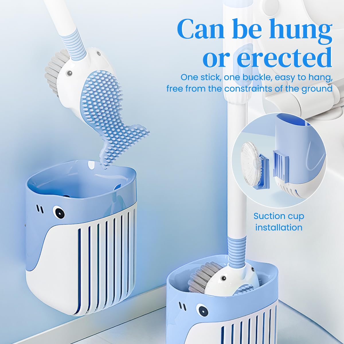 HASTHIP Toilet Brush for Bathrooms with 16 in Double Sided Head and Built in Soap Dispenser | Blue