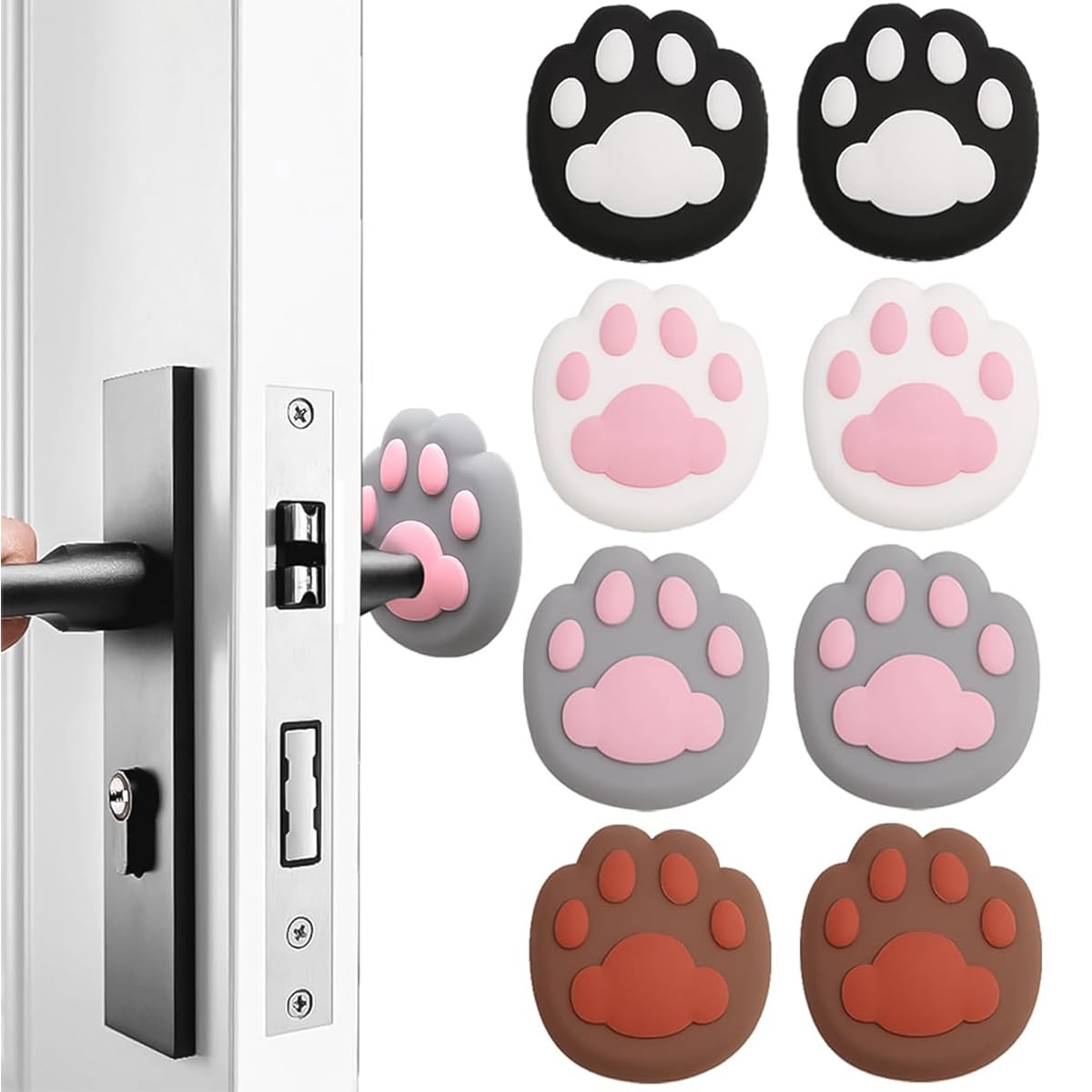 HASTHIP Rubber Door Stopper Set for Home with Self Adhesive Cat Palm Design | 8Pcs 4 Color Wall Protectors