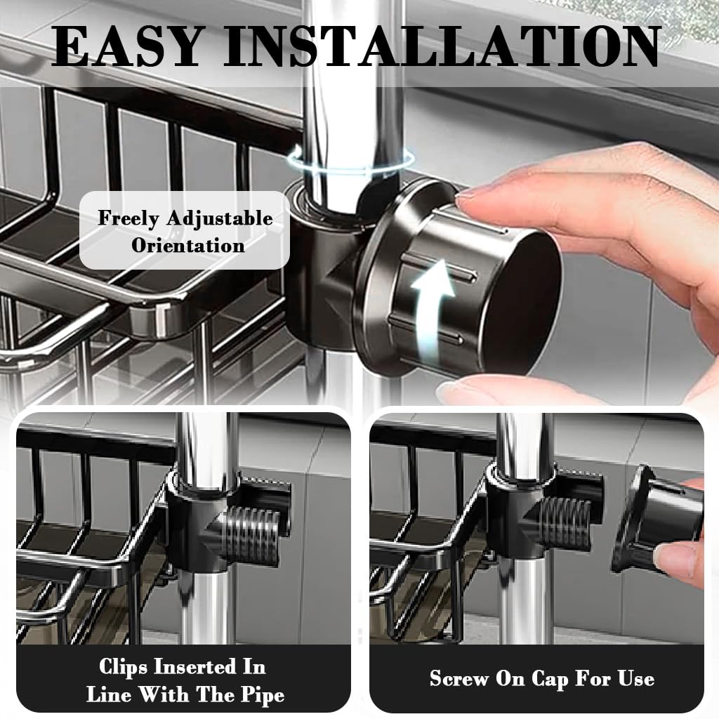 HASTHIP Kitchen Sink Organizer for Faucet with Pull Out Drip Tray and Screw Fixed Mount | Aluminum Storage Rack