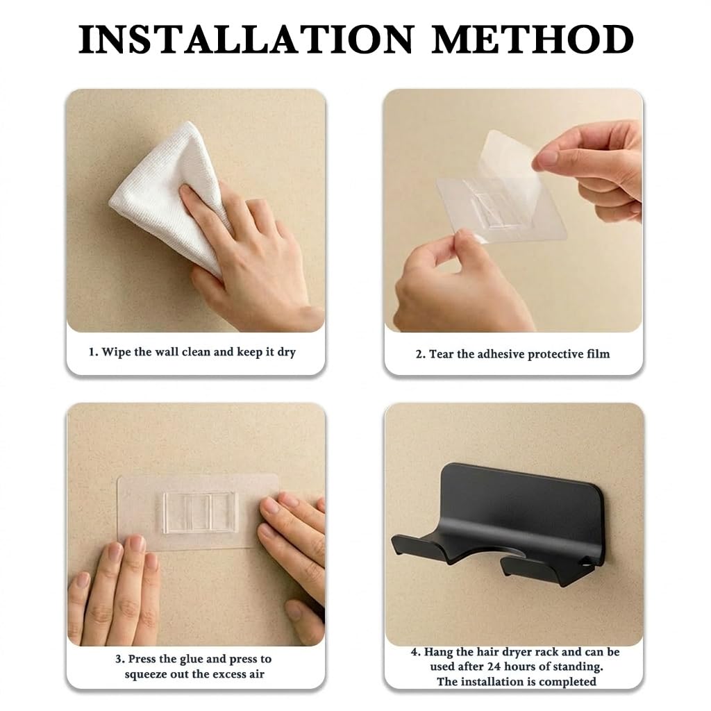 HASTHIP Self Adhesive Hair Dryer Holder Wall Mount with Plug & Cord Organizer (2 Pack)