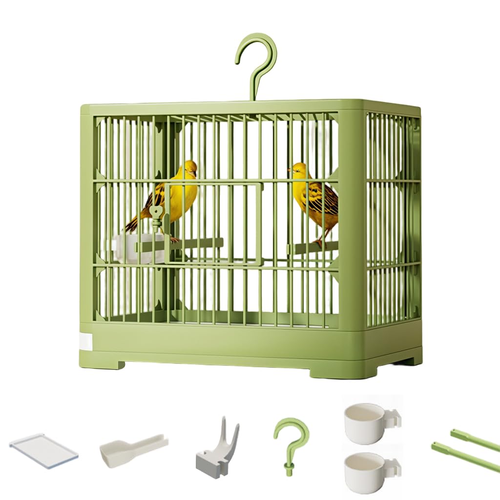 HASTHIP® Travel Bird Cage Portable Carrier, Lightweight Transparent Small Parrot Cage with Perch & Feeder, Foldable Pet Bird Carrier for Parakeets, Budgies, Cockatiels, Lovebirds, Conures