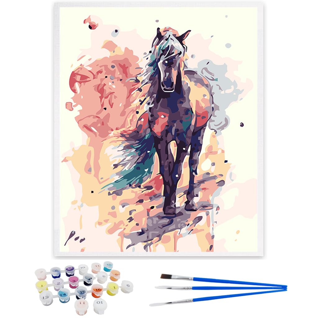 HASTHIP® Paint By Numbers For Adults, Diy Aesthetic Horse Canvas Painting With Brushes Pigments, Art Craft Set For Home Decor, Gift For Teens Adults (16X20Inch, Horse), Multicolor