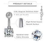 HASTHIP 14g Curved Navel Ring in Stainless Steel with a Shining Cubic Zirconia Detail