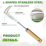 Gardening Hand Weeder 11.8'' Stainless Steel Weeder Utility Pointy Crack Weeder Tool Wooden Handle Sickle-shaped Serrated Blade Weeder Tool Gardening Tool Cracker Cleaning Tool