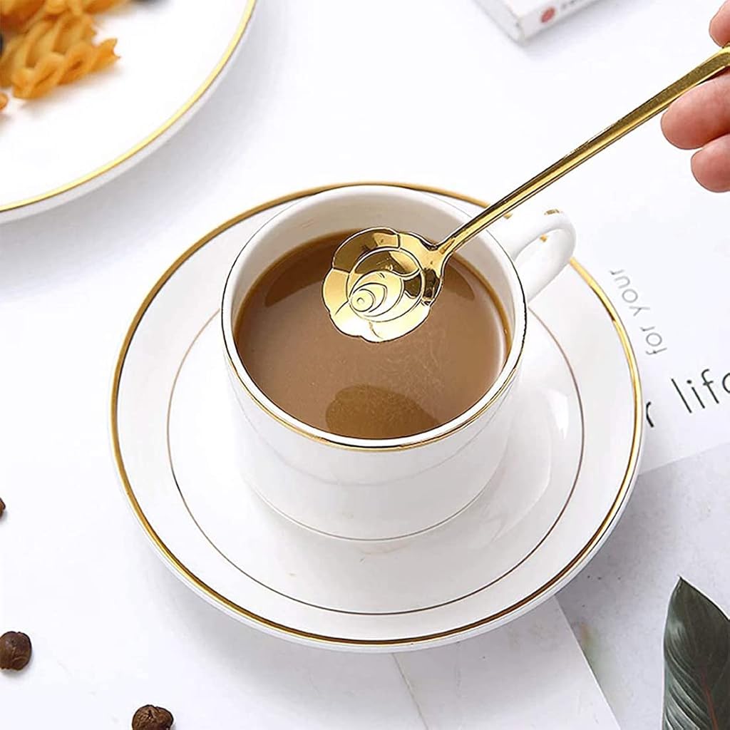 HASTHIP® Golden Flower Shape Coffee & Dessert Spoon Set with Supvox Stainless Steel Measuring Cups & Spoons, Baking Tools, 12 Pc Combo for Kitchen, DIY Crafts, Journaling & Planners