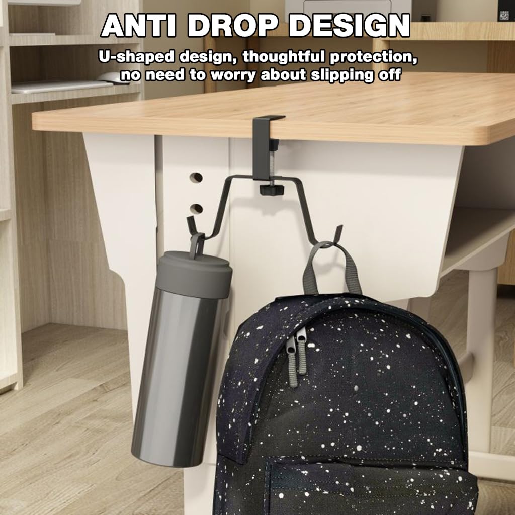 HASTHIP Desk Mount Bag Hook for Office and School featuring Twin Hook Metal Design | No Drill Clamp Organizer