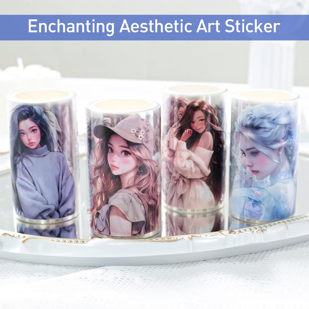 HASTHIP® 4 Rolls DIY Scrapbooking Decorative Tapes, Girl Flower Pattern Washi Tape Stickers, Vintage Decorative Stickers for Scrapbooking, Photo Albums and Crafts, 2.7 Inches x 6.5 ft
