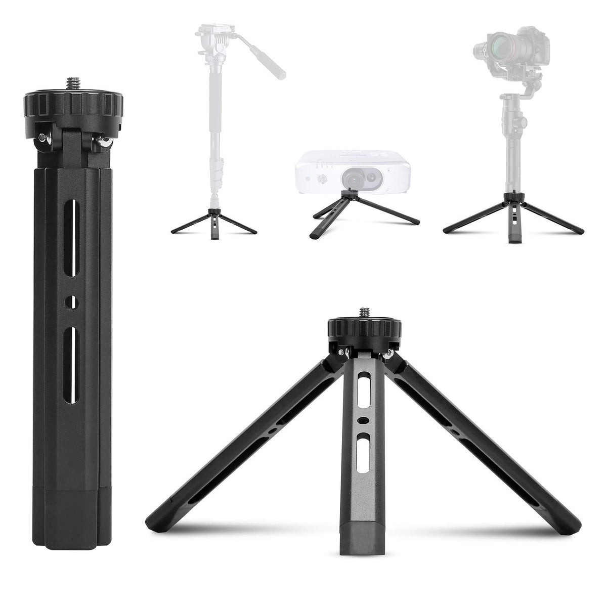 HASTHIP® Aluminium Universal Tripod Table Mount, 4-Stop Height Adjustable, Stable Desktop Stand for Cameras, Smartphones, Webcams, Ring Lights