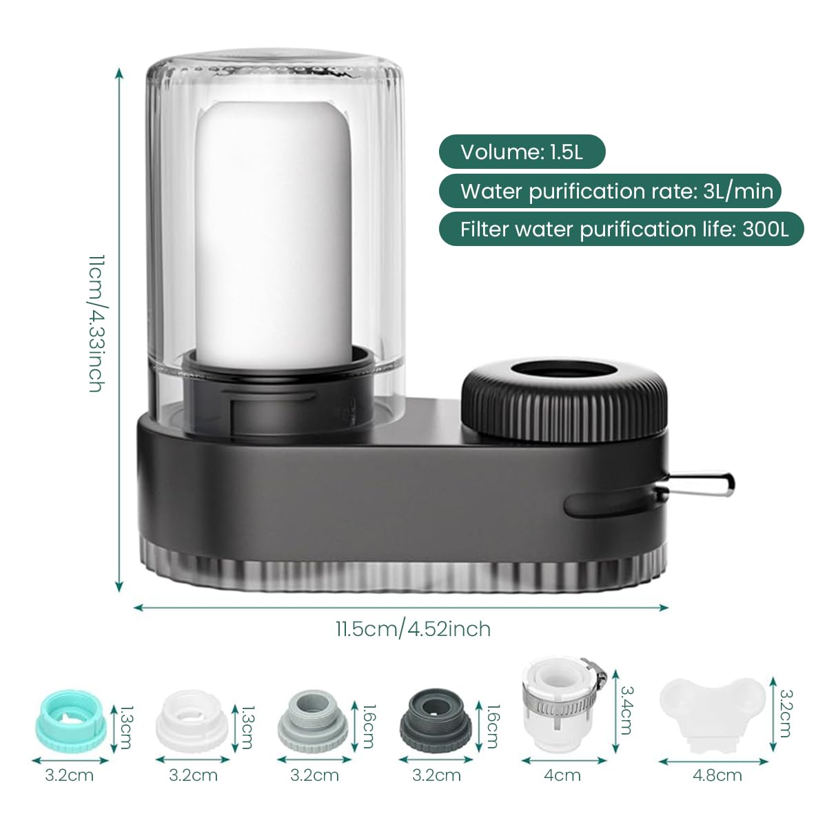 HASTHIP® Kitchen Sink Water Filter Dual-Spout Water Filter Multi-Level Natural Activated Carbon Filtration Water Filter Transparent Filtration Bin Design Universal Water Filter Kitchen