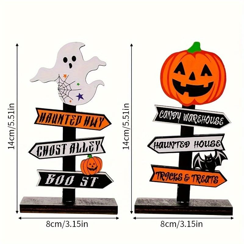 HASTHIP® 2Pcs Wooden Halloween Centerpiece Signs, Halloween Wooden Table Signs, Pumpkin and Ghost Table Decorations, Centerpiece Decorations for Indoor Outdoor Party